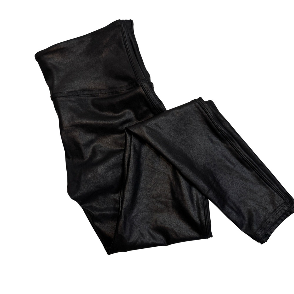 SPANX Faux Leather Leggings Black High Waisted Stretchy Full Length Womens Sz Lg